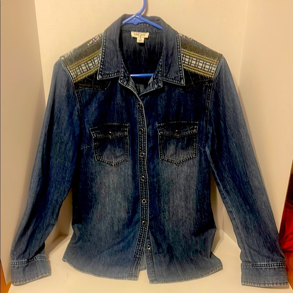 Denim  shirt/Jacket with Embellished Shoulders
